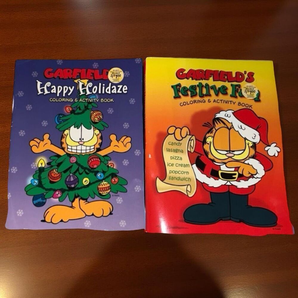 2 NEW 2003 Garfield Happy Holidaze Festival Fun Coloring Books Unused